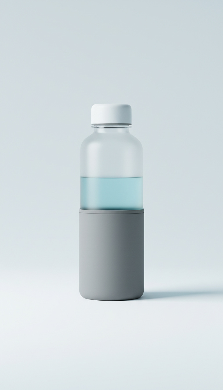 Botella de vidrio mate con funda de silicona gris
